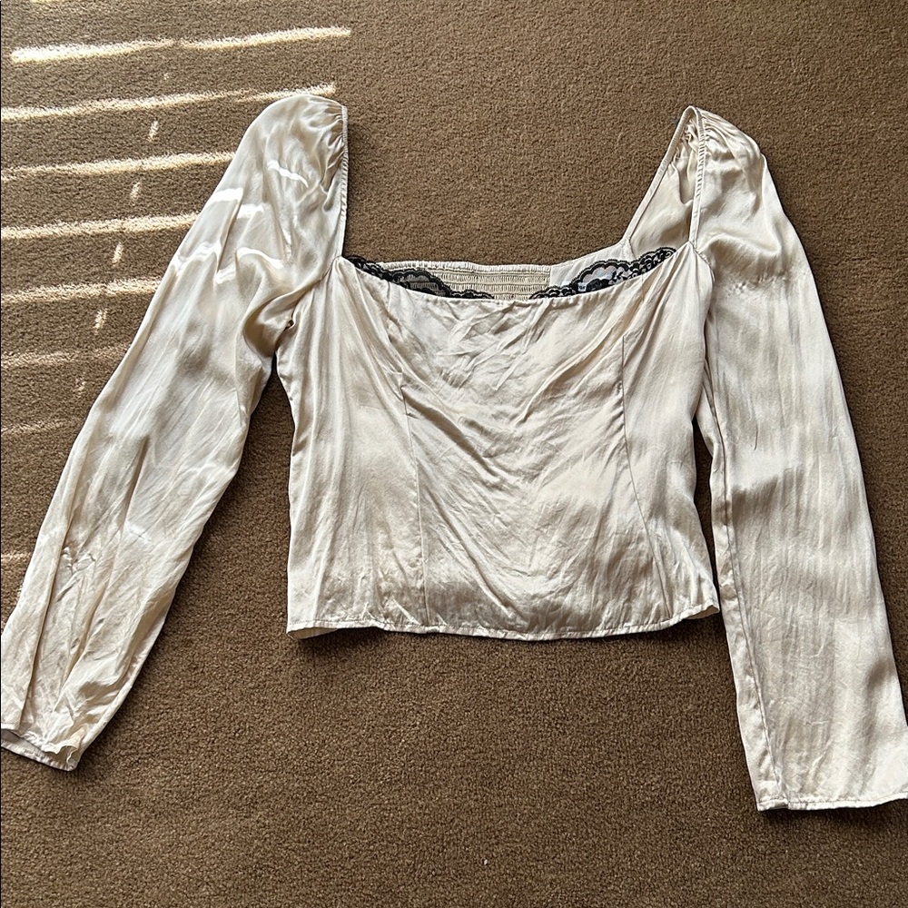 Reformation Cream Satin Blouse